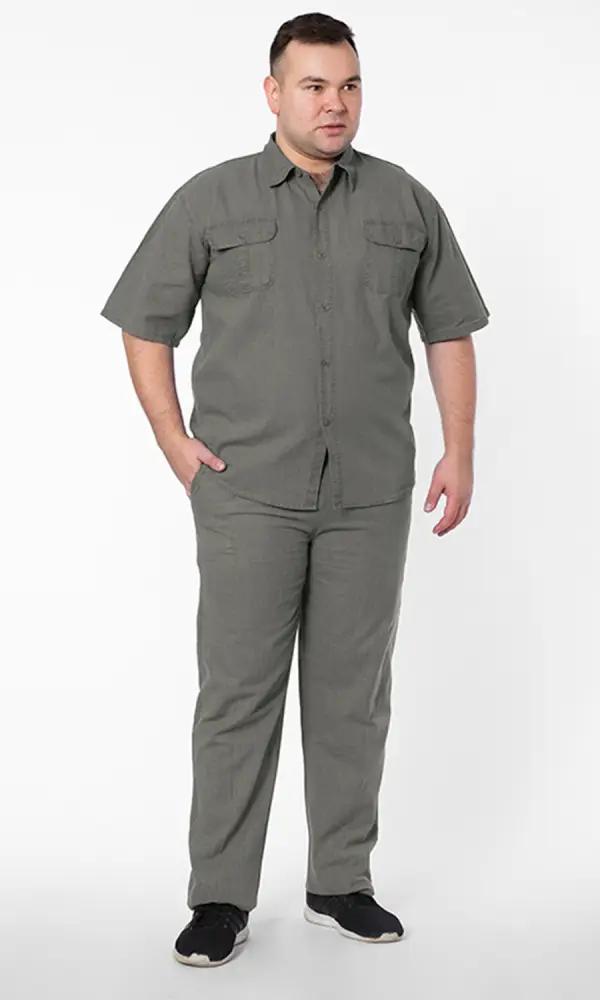 Костюм мужской, льняной : рубашка + брюки. Однотонный, большие размеры (56-64)