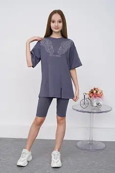 Костюм для девочки футболка оверсайз с шортами (р-р 36-42)