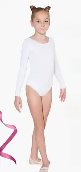 Боди  гимнастическое Белое для девочки с длинным рукавом (р-р 4-14 лет)    