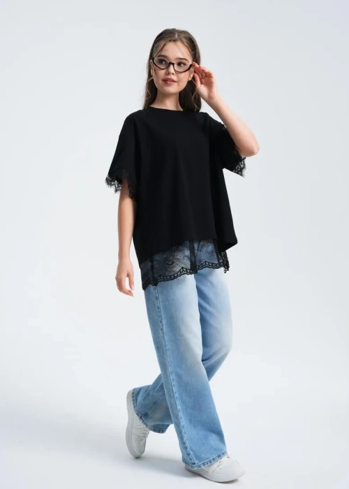 Футболка однотонная с кружевным подкладом для подростка (р-р 36-44)