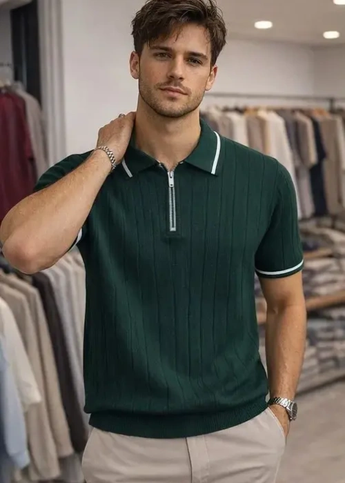 Поло вязаное на молнии мужское (р-р M-3XL)