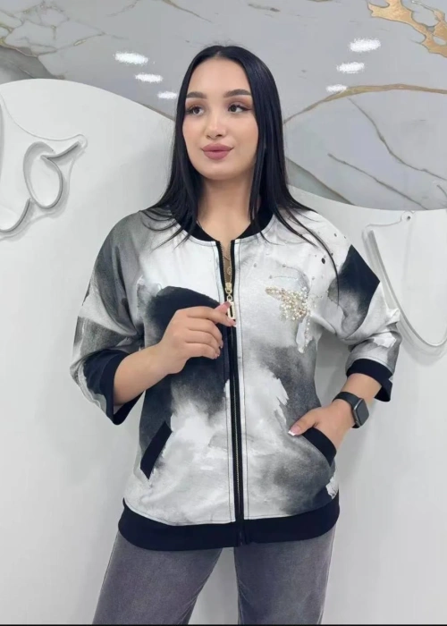 Толстовка трикотажная на молнии с принтом женская (р-р 50-56)