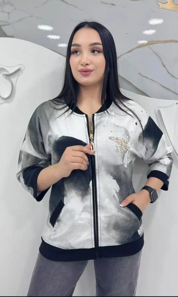 Толстовка трикотажная на молнии с принтом женская (р-р 50-56)