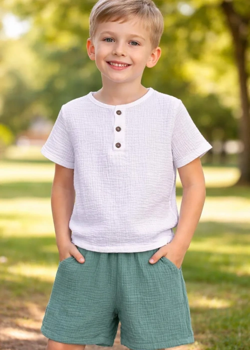 Костюм муслиновый футболка-шорты для мальчика (р-р 28-36)