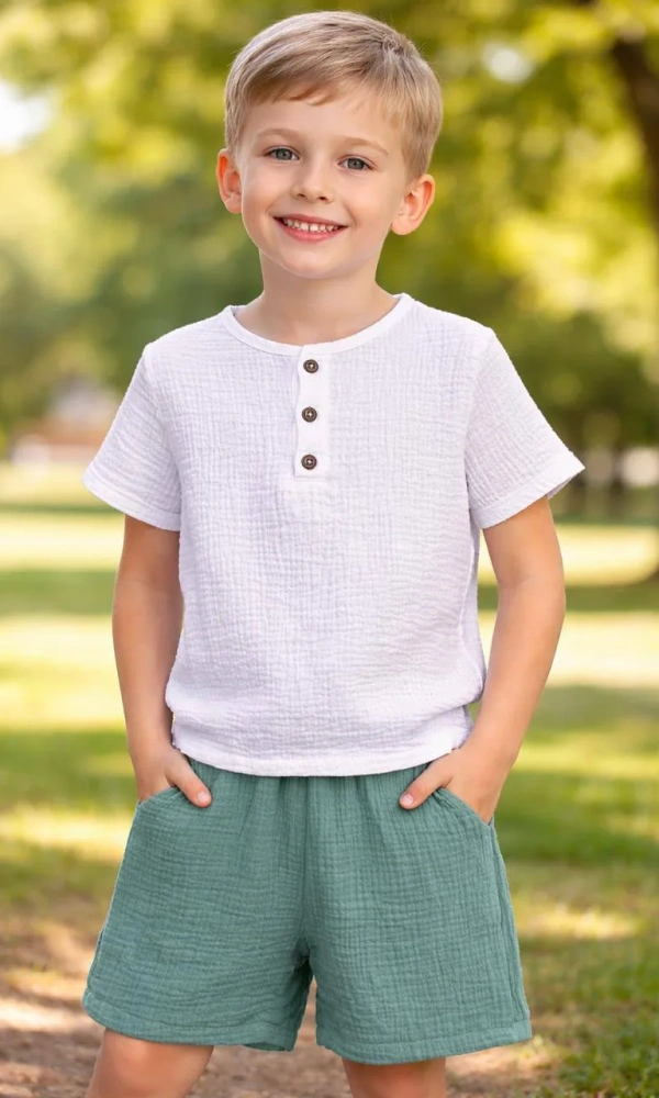 Костюм муслиновый футболка-шорты для мальчика (р-р 28-36)