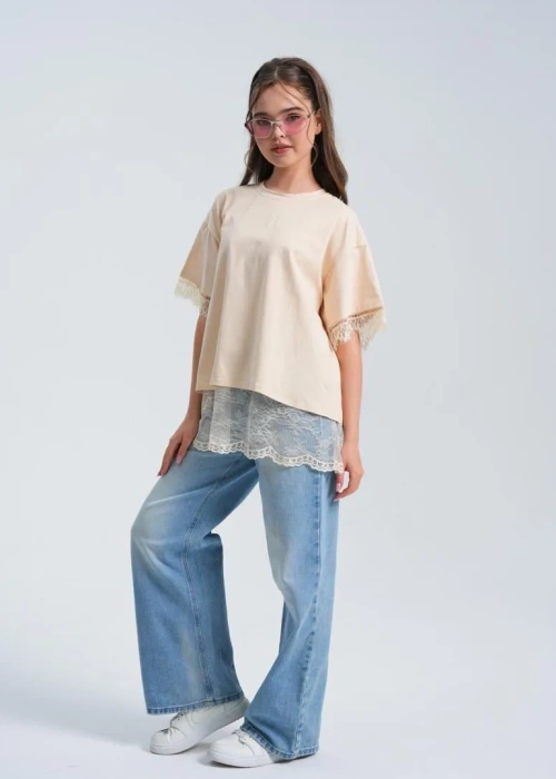 Футболка однотонная с кружевным подкладом для подростка (р-р 36-44)