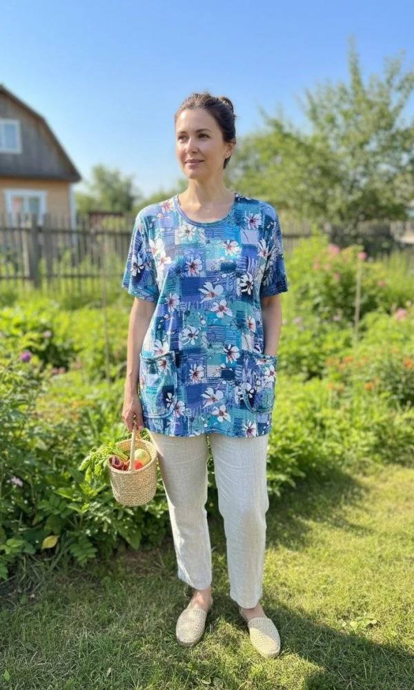 Футболка дачная с принтом женская (р-р 50-60)