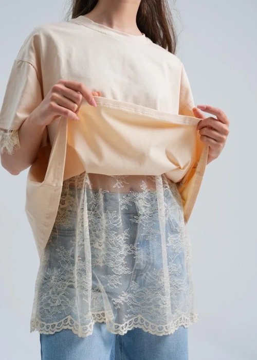 Футболка однотонная с кружевным подкладом для подростка (р-р 36-44)