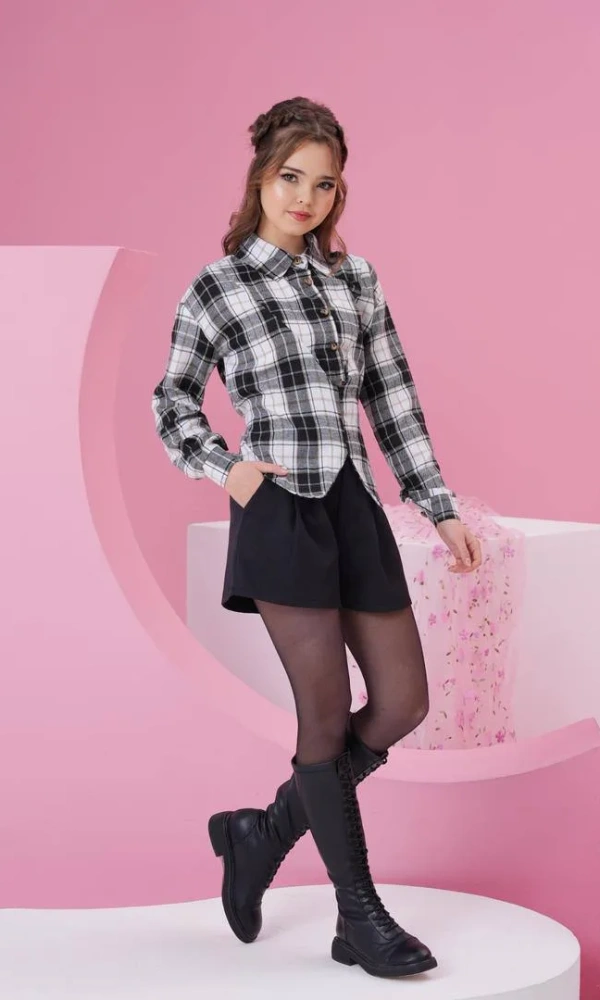 Рубашка в клетку приталенная на завязках (р-р 36-44)