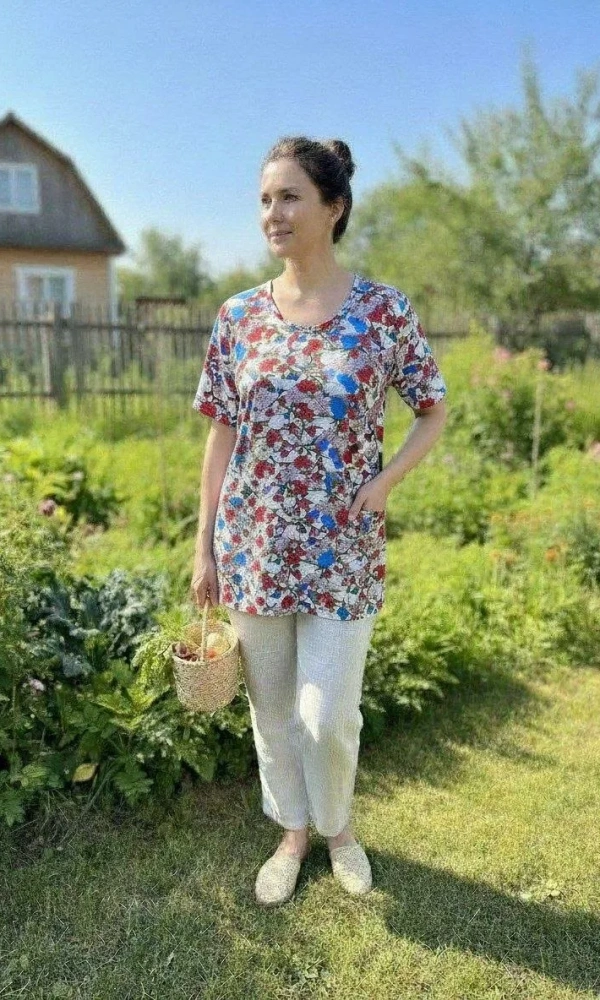 Футболка дачная с принтом женская (р-р 50-60)