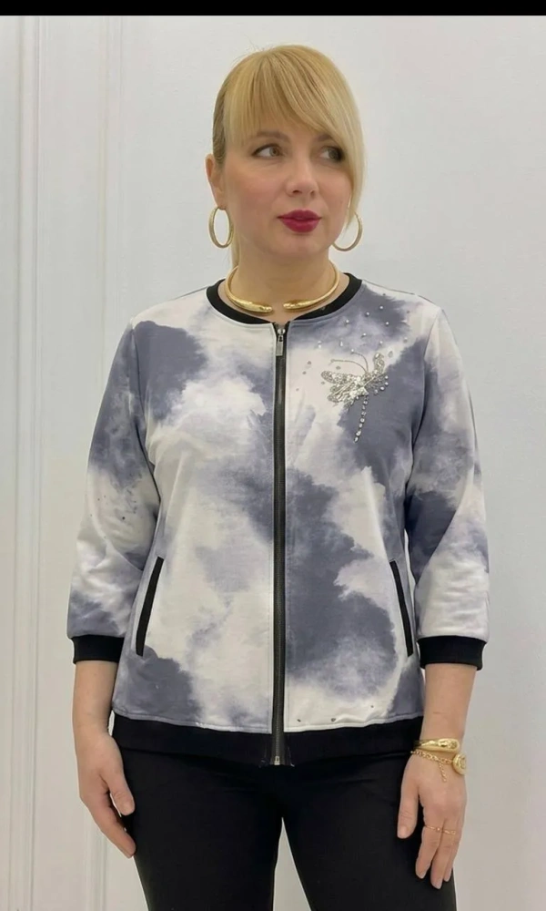 Толстовка трикотажная на молнии с принтом женская (р-р 50-56)