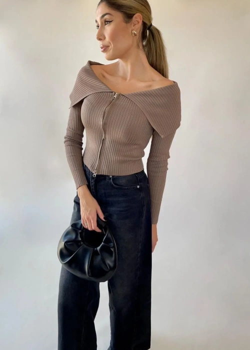 Кардиган на молнии с открытыми плечами (р-р единый 42-46)