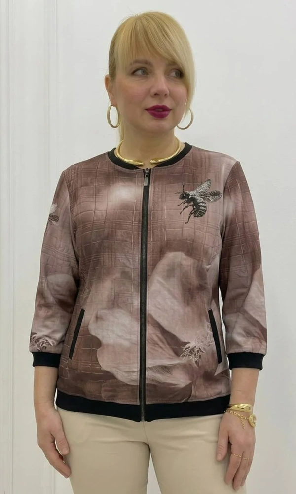 Толстовка трикотажная на молнии с принтом женская (р-р 50-56)