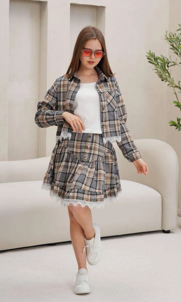 Костюм с юбкой в клетку для девочки (р-р 36-44)