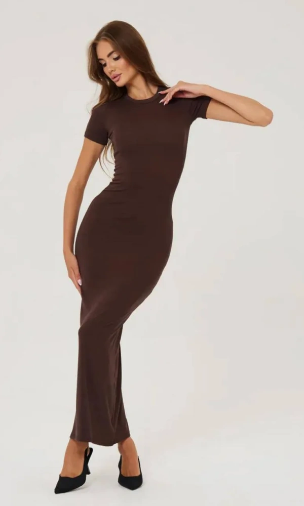 Платье макси базовое с коротким рукавом облегающее (р-р 42-44)