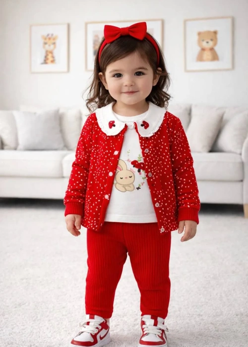 Костюм для девочки тройка:  кардиган-футболка-брюки (р-р 1-4 лет)