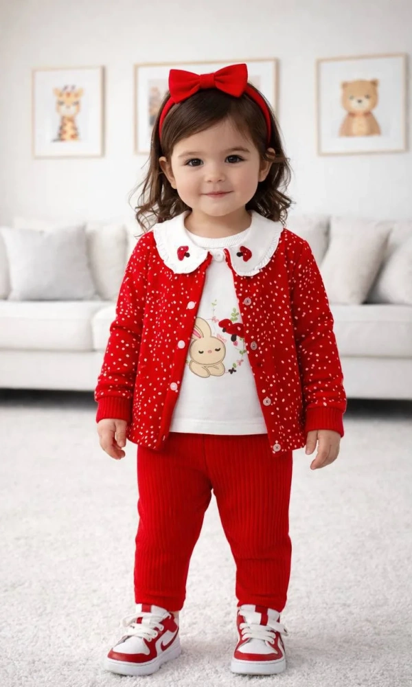 Костюм для девочки тройка:  кардиган-футболка-брюки (р-р 1-4 лет)