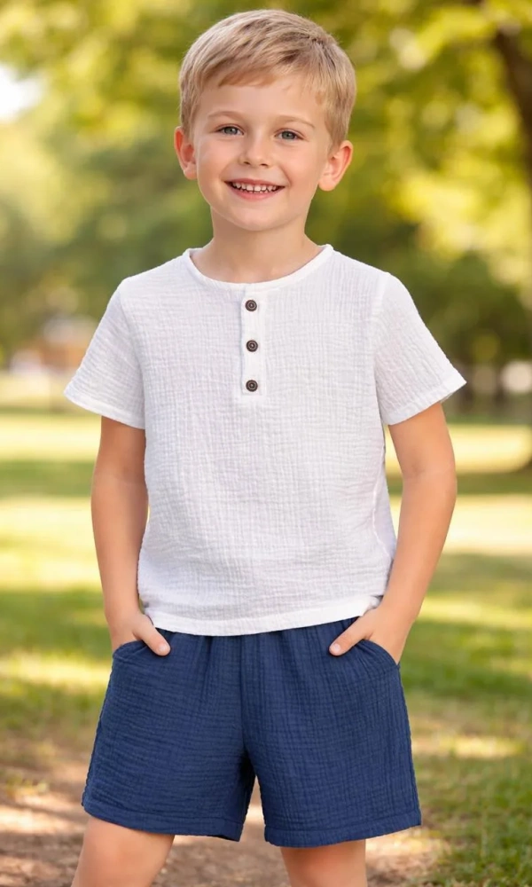 Костюм муслиновый футболка-шорты для мальчика (р-р 28-36)