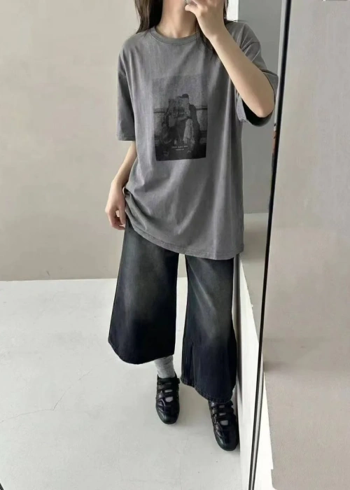 Футболка свободная женская с принтом (р-р единый 42-48)