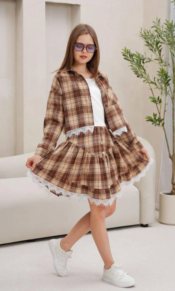 Костюм с юбкой в клетку для девочки (р-р 36-44)