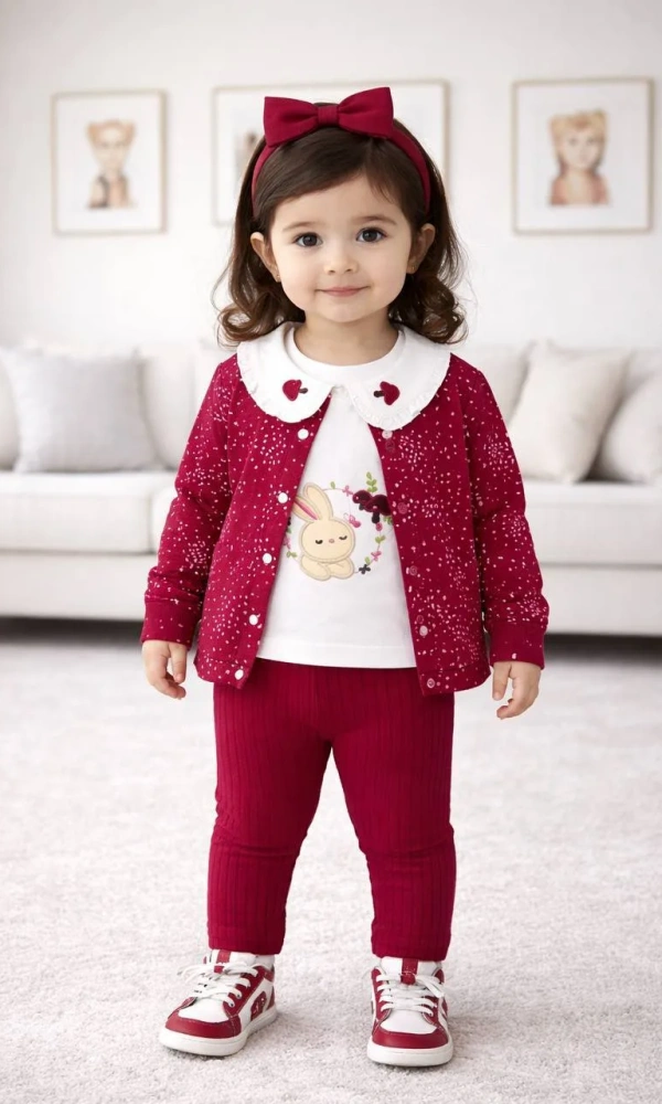 Костюм для девочки тройка:  кардиган-футболка-брюки (р-р 1-4 лет)