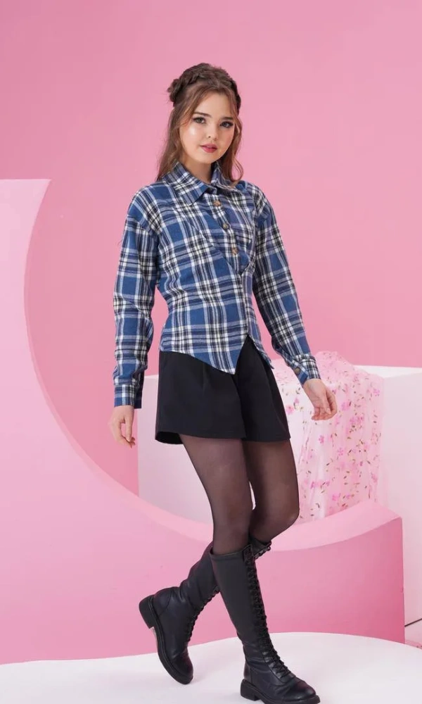 Рубашка в клетку приталенная на завязках (р-р 36-44)