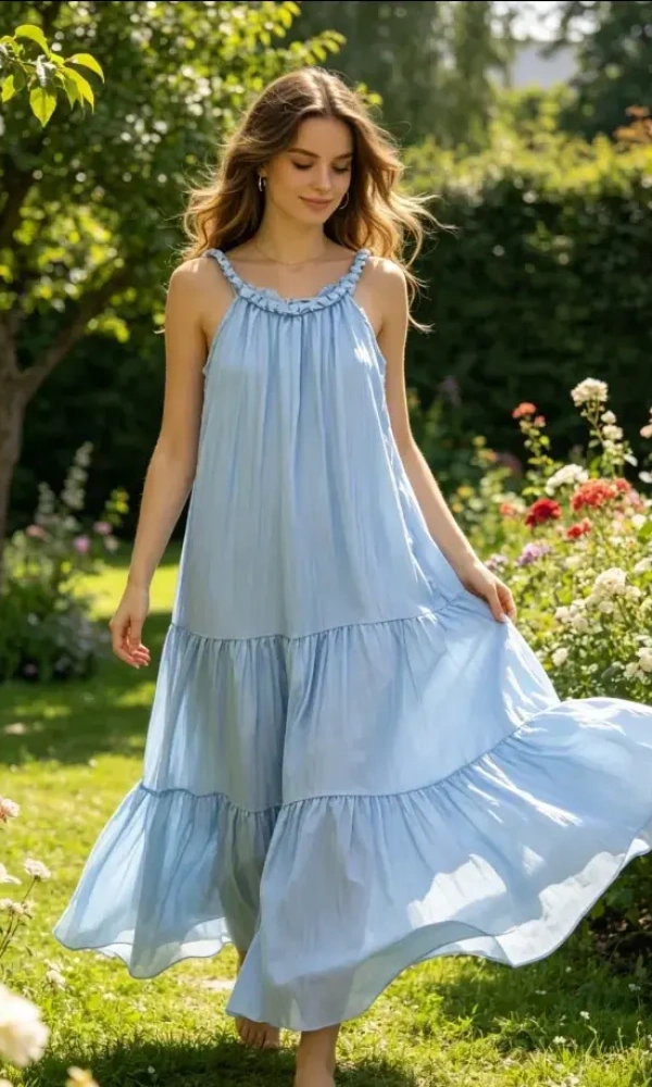 Платье макси летнее на бретелях женское (р-р единый 44-48)