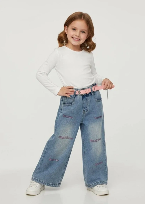 Джинсы на резинке с принтом для девочки (р-р 90-140)