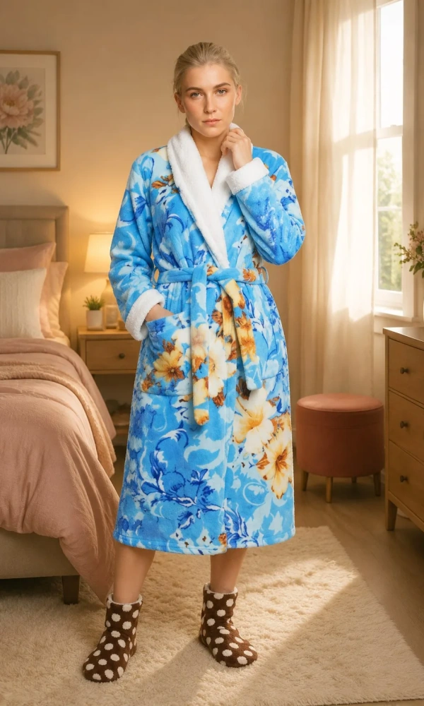 Халат "Велсофт", с принтом, утепленный, большие размеры (р-р 54-60)