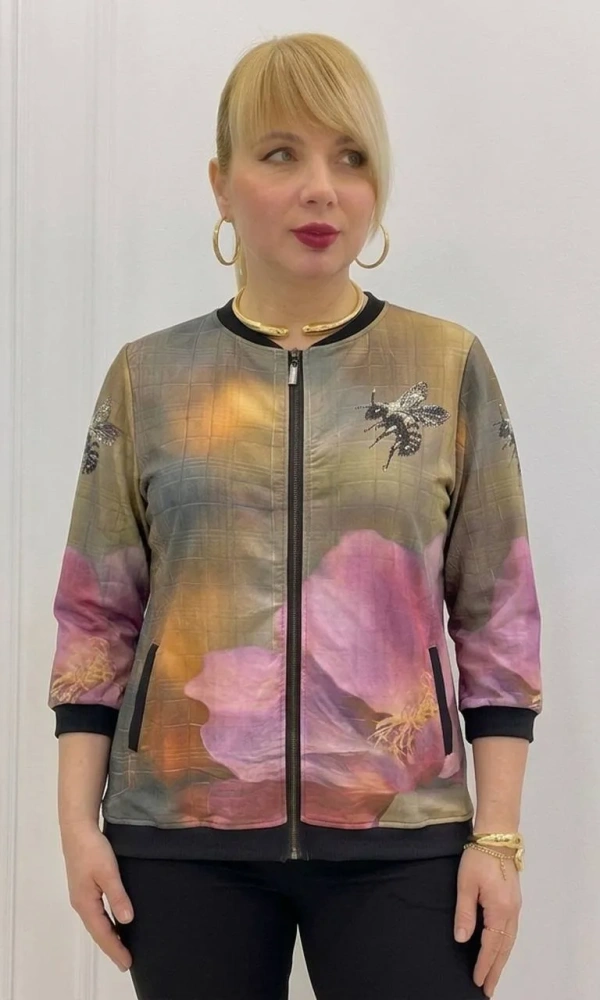 Толстовка трикотажная на молнии с принтом женская (р-р 50-56)