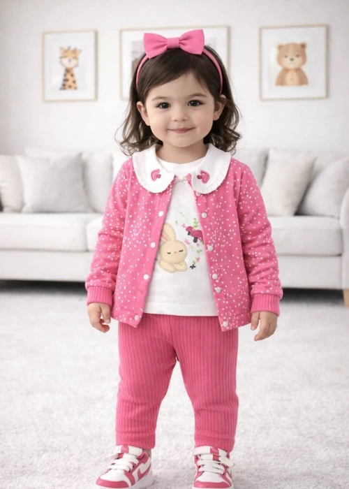 Костюм для девочки тройка:  кардиган-футболка-брюки (р-р 1-4 лет)