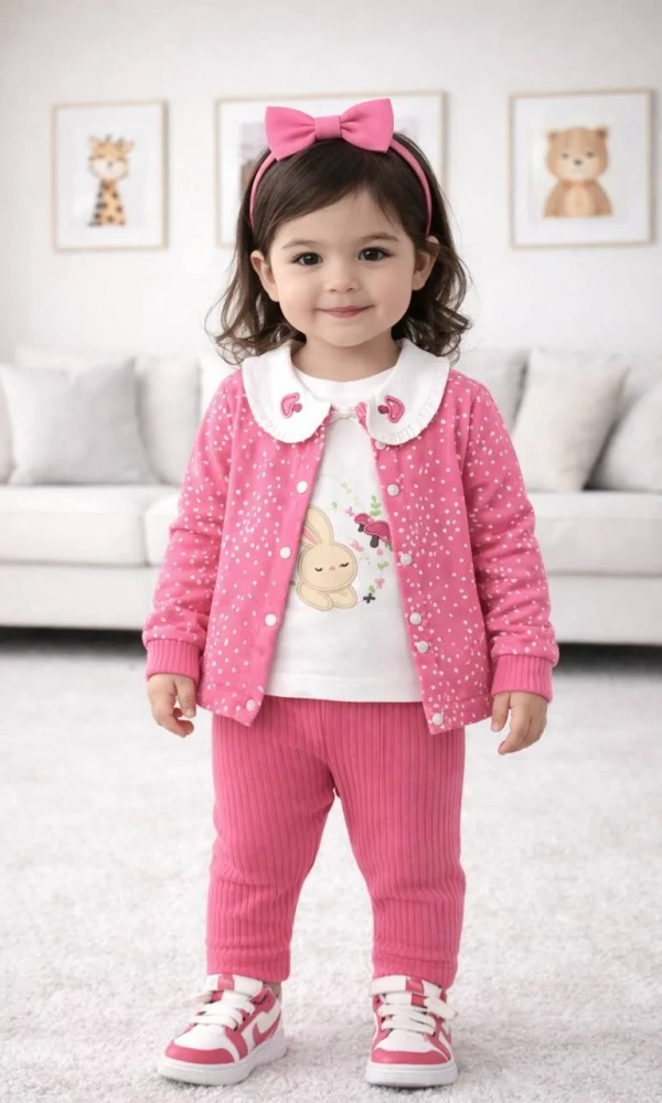 Костюм для девочки тройка:  кардиган-футболка-брюки (р-р 1-4 лет)