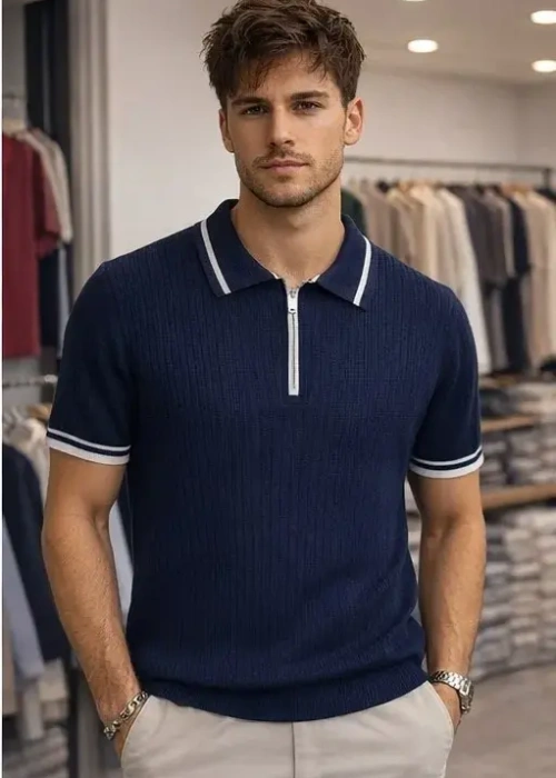 Поло вязаное на молнии мужское (р-р M-3XL)