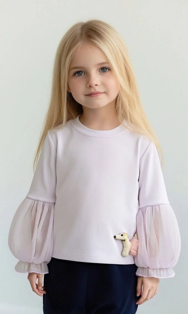 Лонгслив нарядный с пышными рукавами для девочки (р-р 98-122)