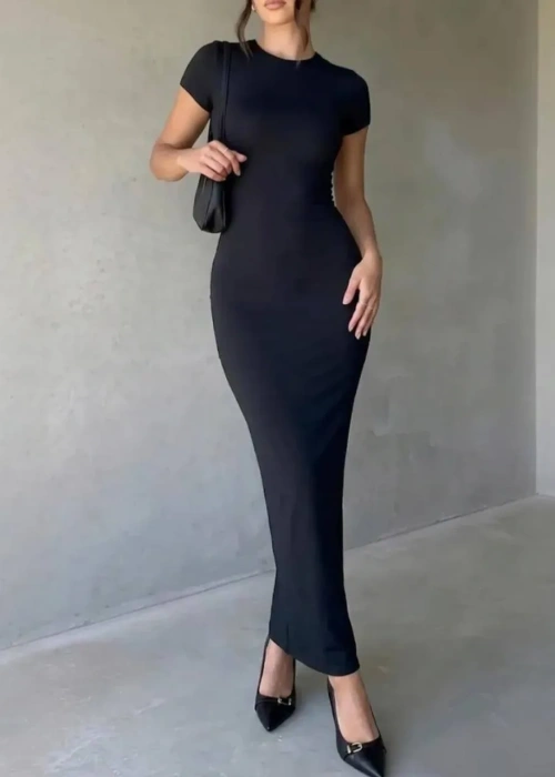 Платье макси базовое с коротким рукавом облегающее (р-р 42-44)