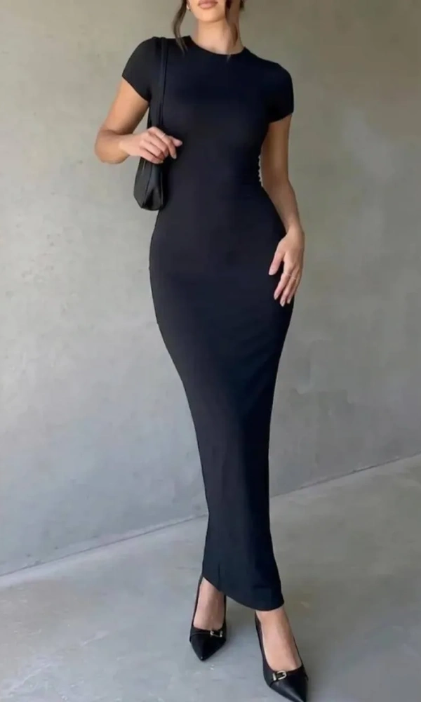 Платье макси базовое с коротким рукавом облегающее (р-р 42-44)