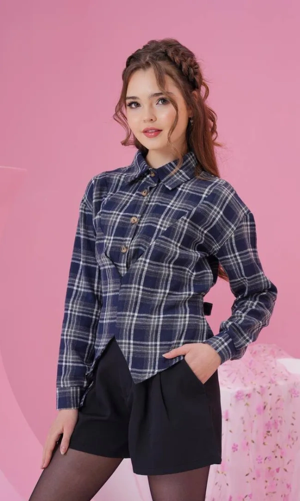 Рубашка в клетку приталенная на завязках (р-р 36-44)