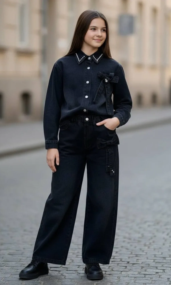 Костюм джинсовый для девочки с бантами (р-р 120-170)