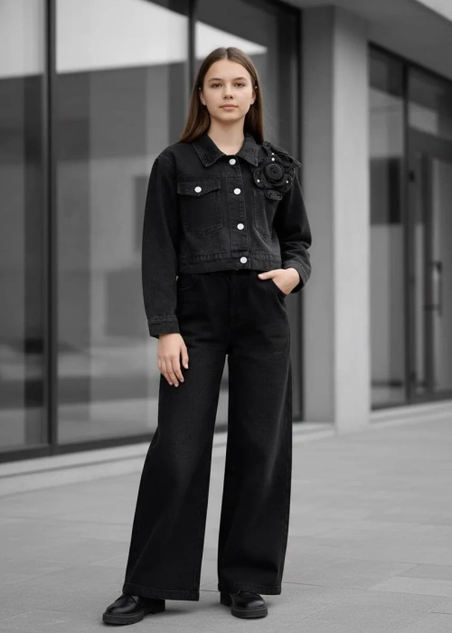 Костюм джинсовый для девочки с бантами (р-р 120-170)