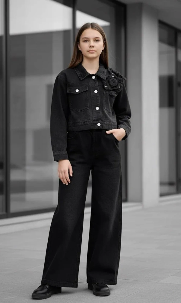 Костюм джинсовый для девочки с бантами (р-р 120-170)