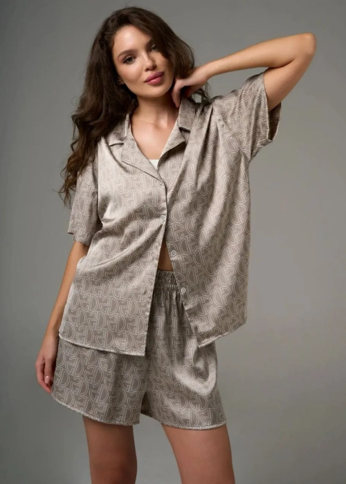 Пижама рубашка с шортами шёлковая женская (р-р 42-50)