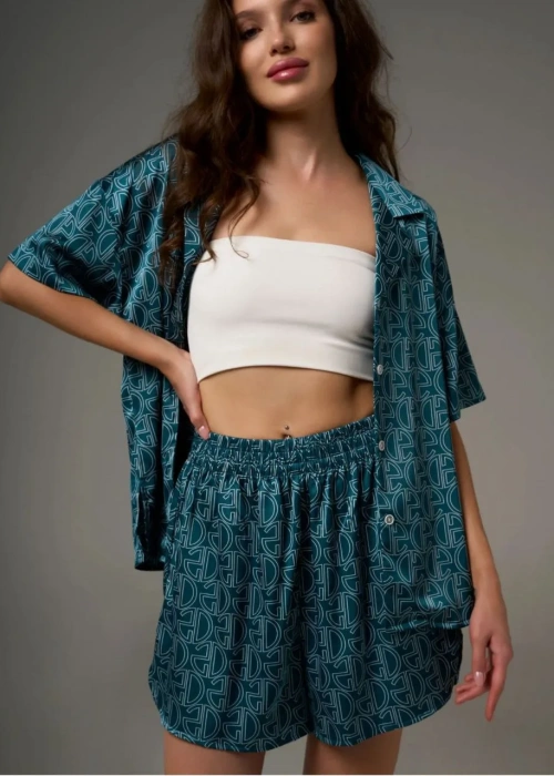 Пижама рубашка с шортами шёлковая женская (р-р 42-50)