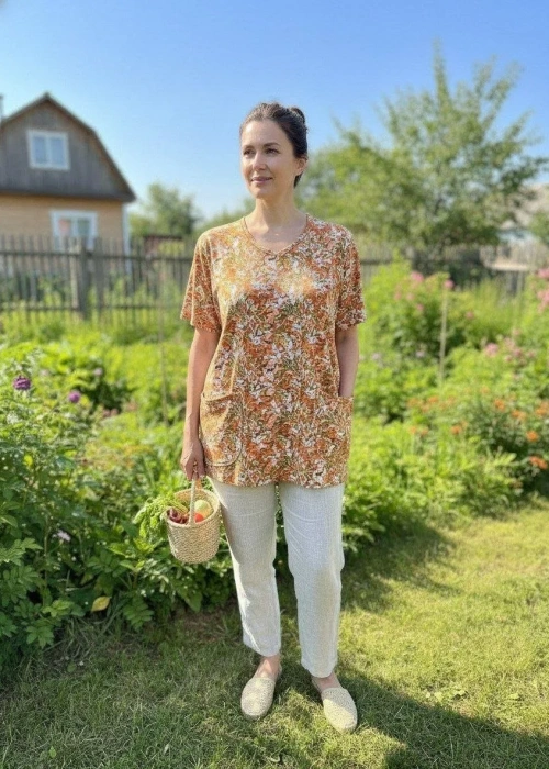 Футболка дачная с принтом женская (р-р 50-60)