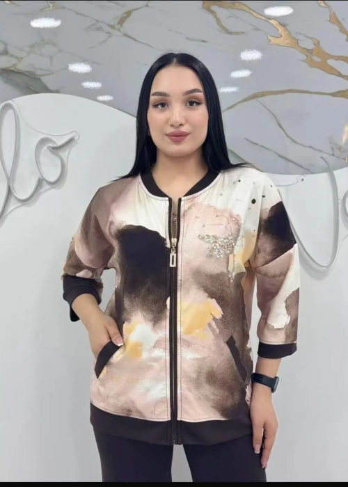 Толстовка трикотажная на молнии с принтом женская (р-р 50-56)