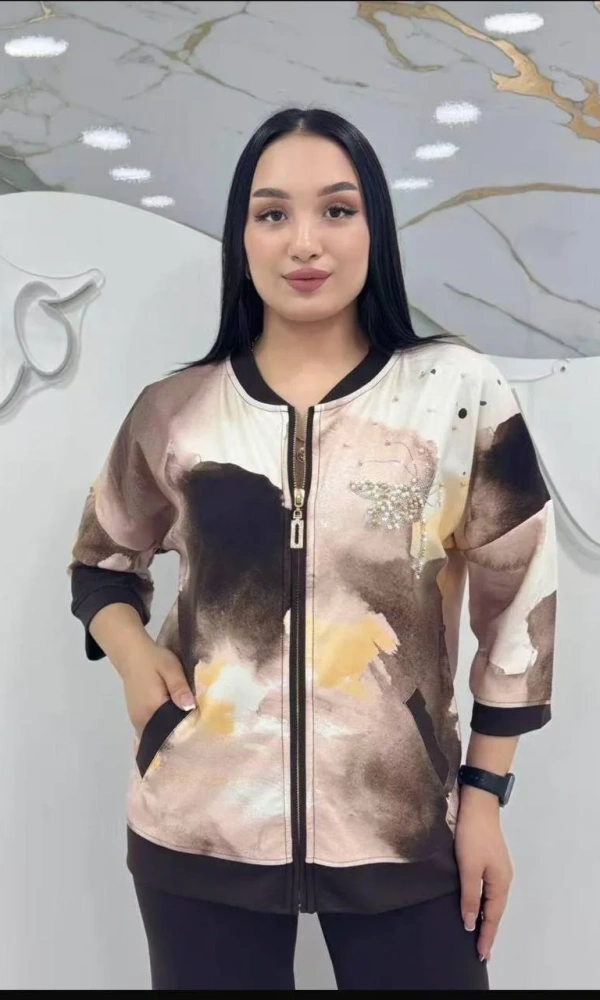 Толстовка трикотажная на молнии с принтом женская (р-р 50-56)