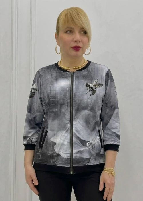 Толстовка трикотажная на молнии с принтом женская (р-р 50-56)