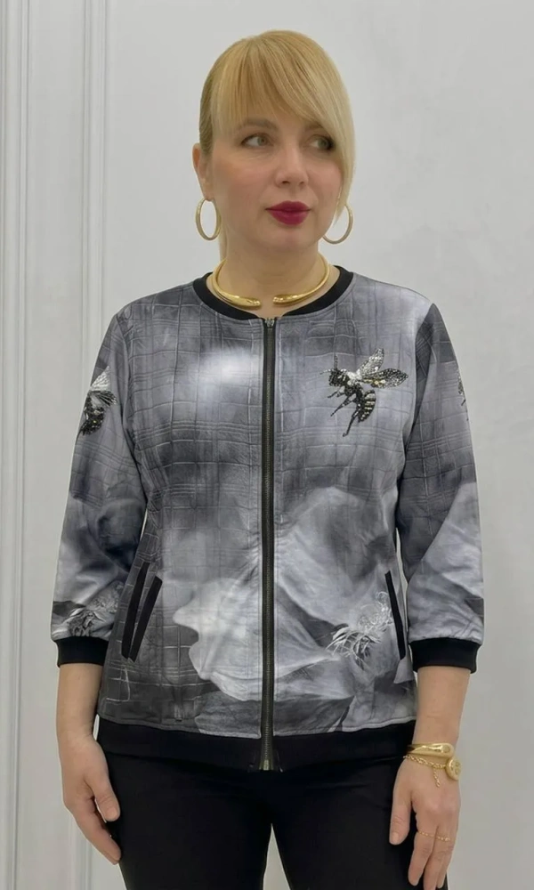 Толстовка трикотажная на молнии с принтом женская (р-р 50-56)