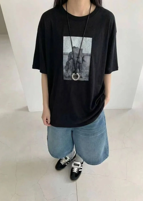 Футболка свободная женская с принтом (р-р единый 42-48)