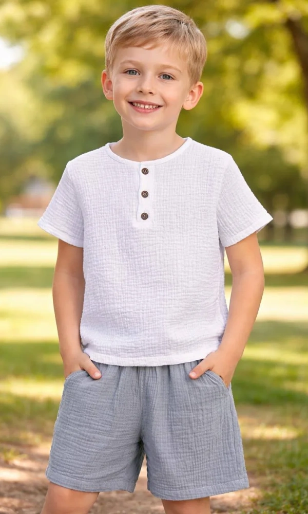 Костюм муслиновый футболка-шорты для мальчика (р-р 28-36)