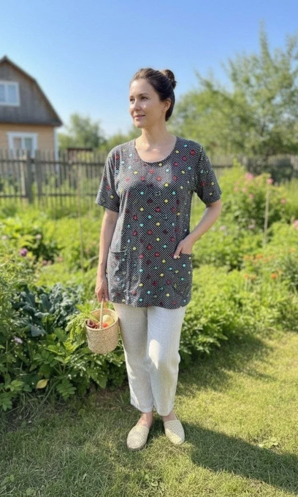 Футболка дачная с принтом женская (р-р 50-60)